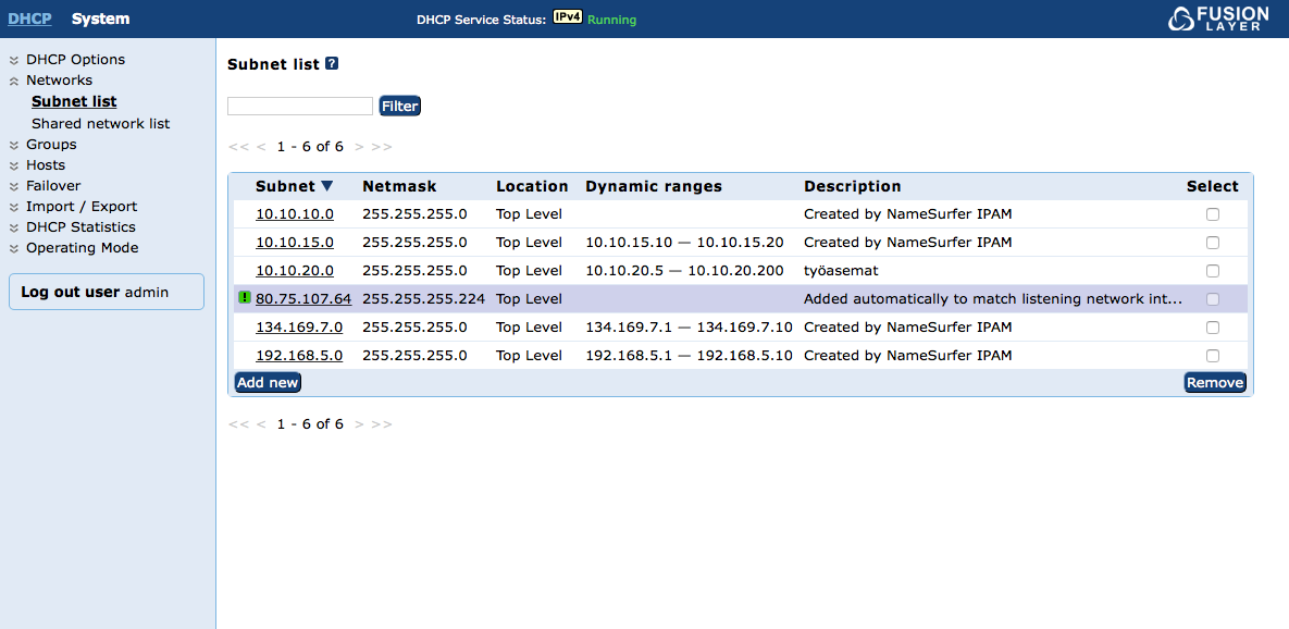 07 dhcp subnet list